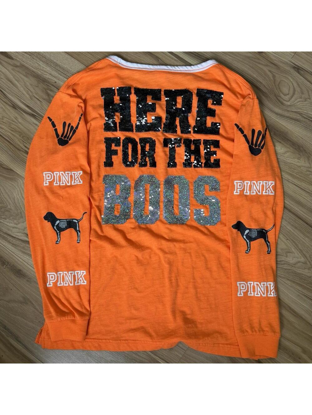 PINK Victoria's Secret Here for the Boos Rare Halloween Sequin Campus Tee M